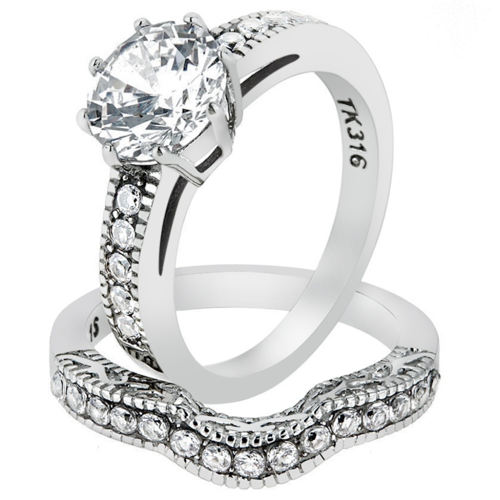 2.29 Ct Zirconia  Stainless Steel Wedding Ring Set